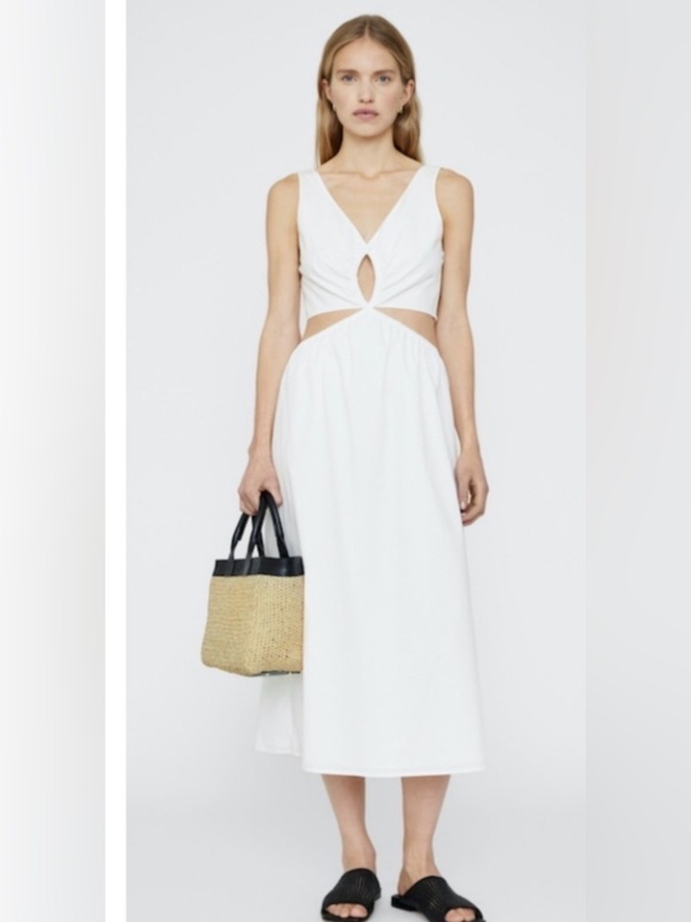 ANINE BING Dione Cut-Out Cotton-Poplin Midi Dress - White - Size Large